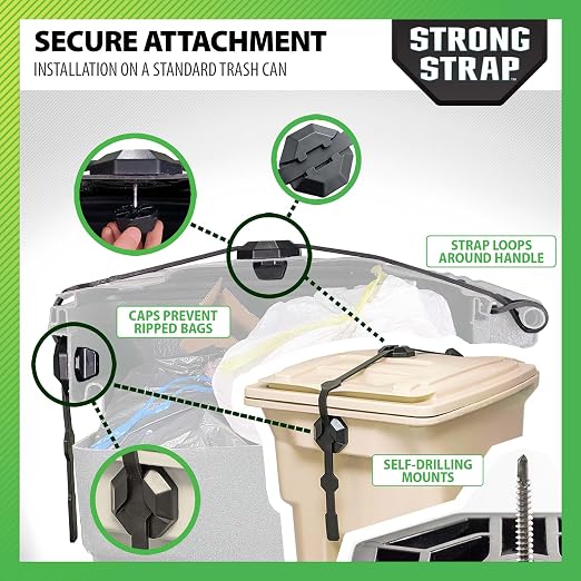 Blazer Brand Strong Strap Lid Locks for 32–96 Gallon Garbage Cans (2-Pack) Long Lasting, No Tools Required, Stretch to Latch, Mitigate Pests, Wind, Overflow, and Spillage - Image 4