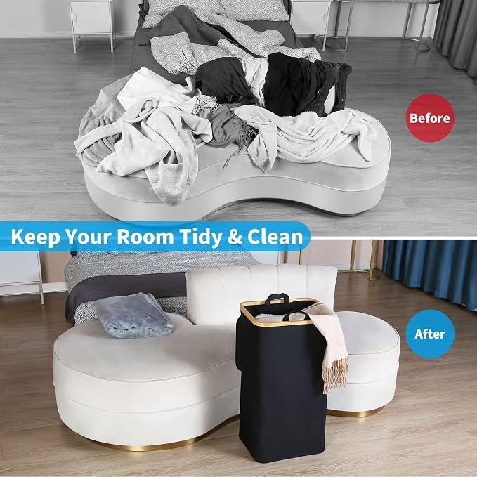 efluky 100L Laundry Basket with Lid and Net Bag, Tall Laundry Hamper with Bamboo Handles, Aesthetic Dirty Clothes Bin for Laundry Room, Bathroom, Bedroom and Dorm, Black - Image 3