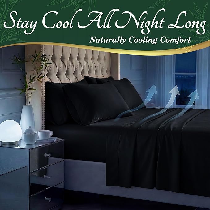 DECOLURE 100% Viscose Derived from Bamboo Sheets Twin Size - Luxury 4 Pc Naturally Cooling Sheets, Ultra Soft Bed Set - Deep 17" Pockets, Durable Double Stitching, Oeko Tex Standard (Black)