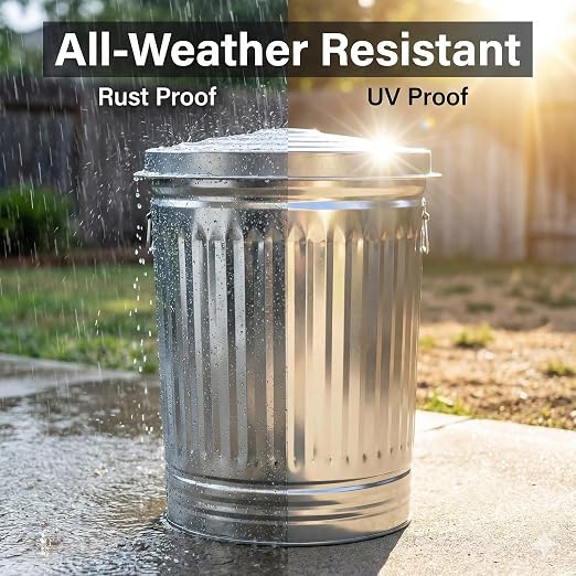 31 Gallon Galvanized Steel Trash Can with Lid - Heavy Duty Outdoor Metal Garbage Bin for Pet Food, Seed & Charcoal Storage - Rodent Proof, Weather Resistant & Rust Free - Image 3