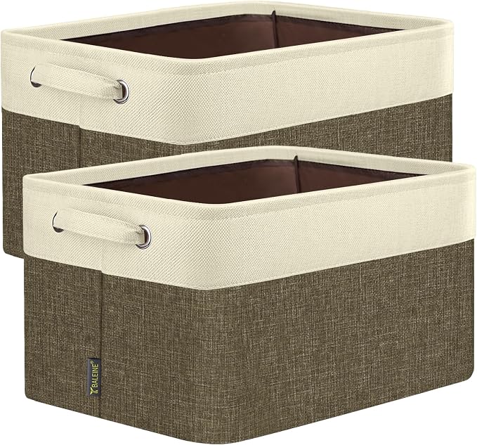 BALEINE 2 Pack Fabric Closet Storage Bins for Shelves, Linen Closet Organizers and Storage, Decorative Baskets for Organizing, Shelf, Clothes, Home, Office (Brown, 17''x13''x10.5'') by BALEINE