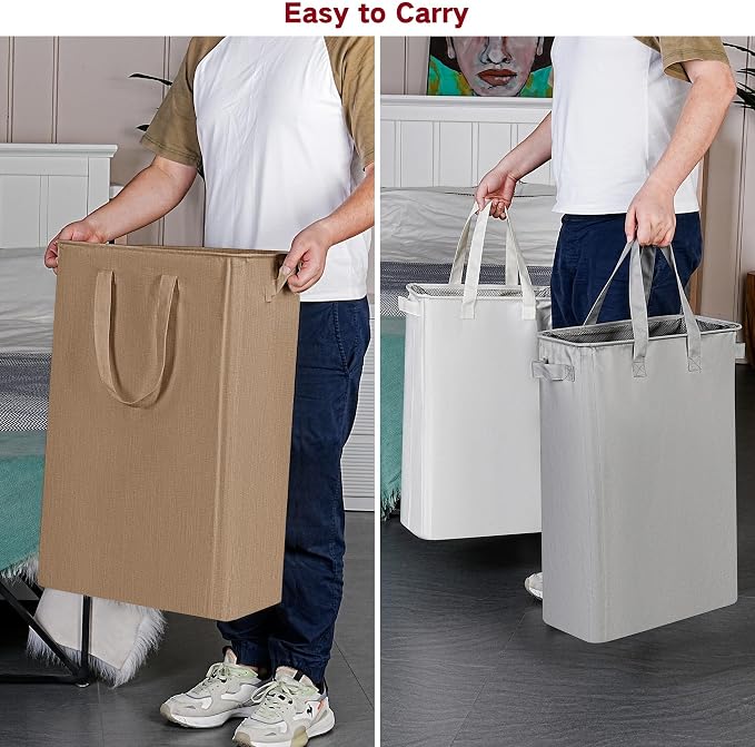 efluky Slim Laundry Basket, Narrow Laundry Hamper with Handles, Collapsible Dirty Clothes Hamper, Tall Laundry Bin for Laundry Room, Dorm and Bedroom, 19.8 Gallon (75L) Flax Brown - Image 5