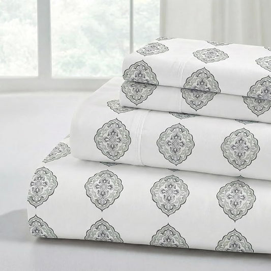 Modern Threads Printed 4-Piece Extra Soft Bedding Sheets & Pillowcase Set, Deep Pocket up to 16 inch Mattress Claire Queen
