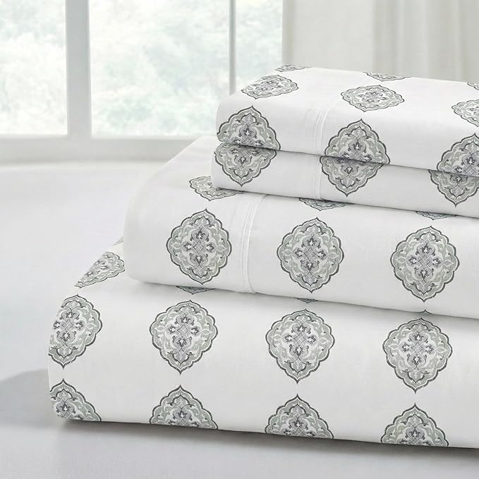 Modern Threads Printed 3-Piece Extra Soft Bedding Sheets & Pillowcase Set, Deep Pocket up to 16 inch Mattress Claire Twin