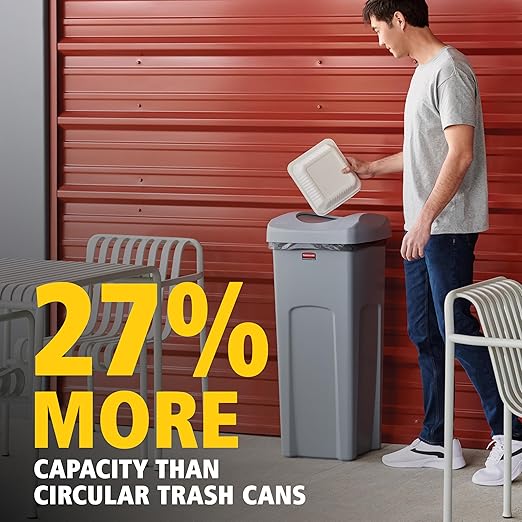Rubbermaid Commercial Products Square Trash/Garbage Container with Untouchable Swing Top Lid, 23-Gallon, Gray, Perfect for Outdoor/Restaurant/School/Kitchen - Image 4