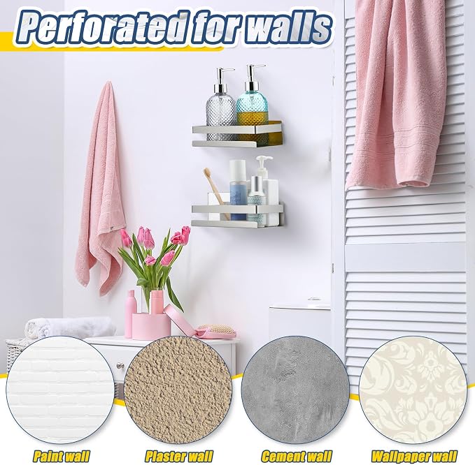 Lallisa 2 Pieces Stainless Steel Shelf Bathroom Shower Floating Shelves Wall Mounted Shower Caddy Basket Shelf Storage Organizer Shelves for Bathroom, Kitchen, Living Room(7.87 Inches/ 20 cm,Silver) - Image 6