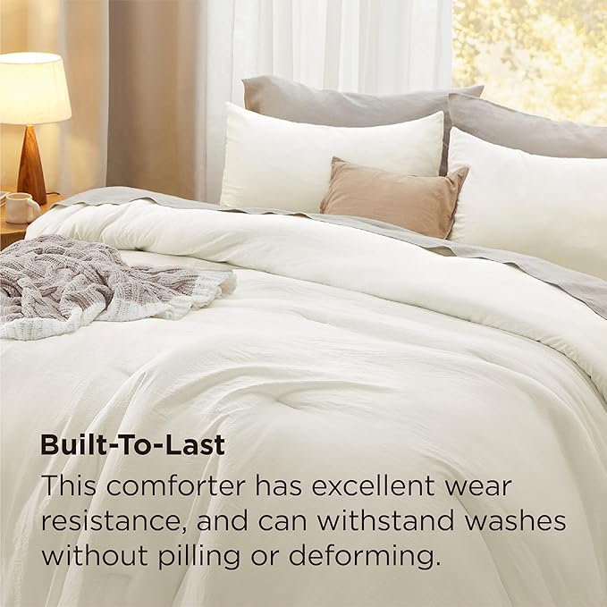 Bedsure King Comforter Set, Ivory Soft Prewashed Bedding for All Seasons, 3 Pieces GentleSoft™ Bed Set, 1 Lightweight Comforter (104"x90") and 2 Pillowcases (20"x36")