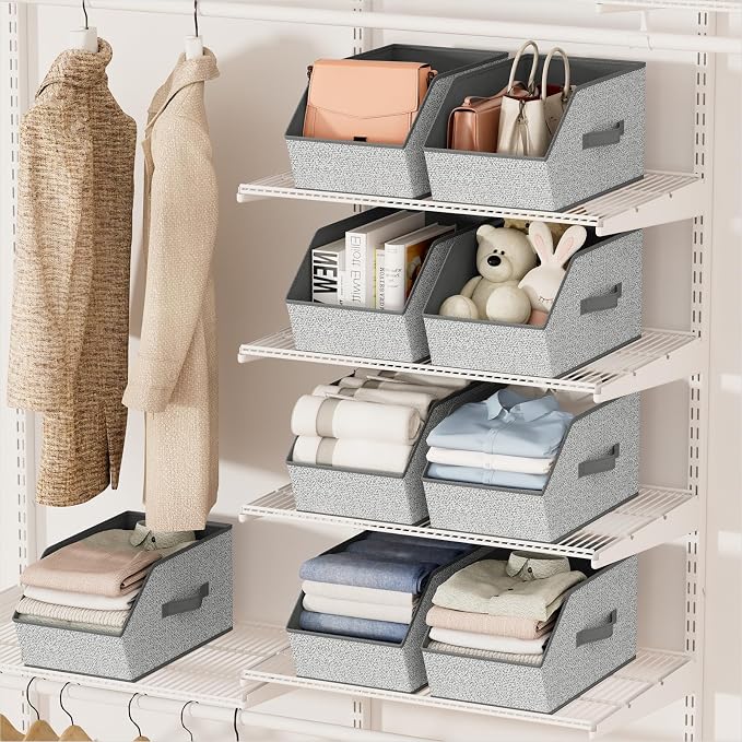 Homsorout Large Closet Storage Cubes - Closet Storage Bins with Dual Handles for Clothes, Towels, Toys, Shelf Organizer Bins for Bedroom, Nursery, Shelves, Small Spaces, Ant Light Gray, 4 Pack - Image 4