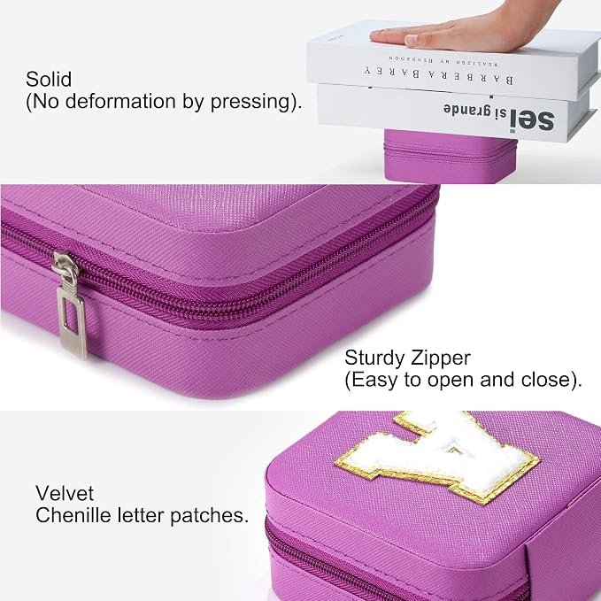 Parima Gifts for Mom - Small Travel Jewelry Box, Travel Jewelry Case with Mirror for Necklace Earrings Rings Organizer | Birthday Gifts Christmas Travel Gifts for Mom - Letter F, Purple - Image 5