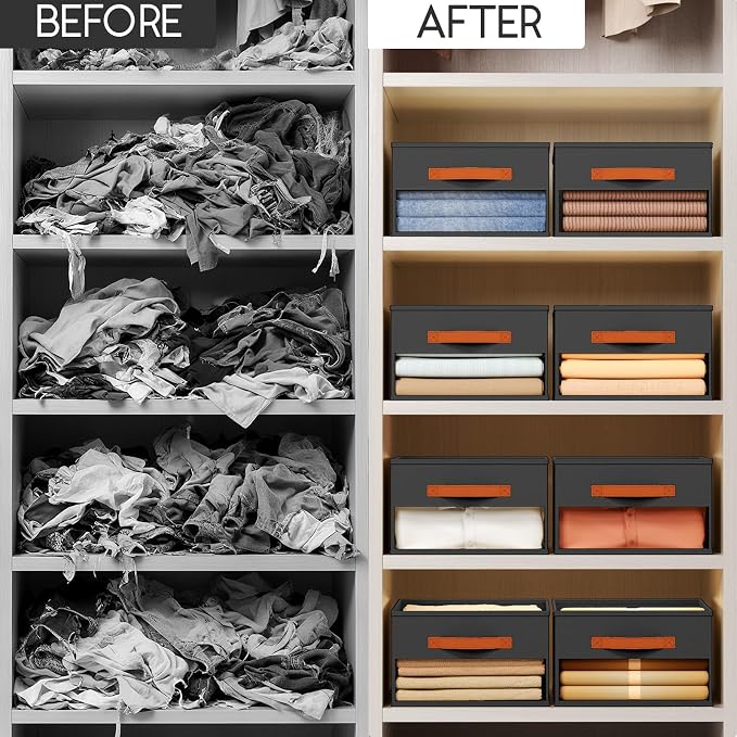 Homsorout Drawer Organizers and Storage - 12 Pack Foldable Pants Organizer with Clear Window & Handles, Fabric Closet Organizer for Clothes, Jeans, Sweaters, Towels, T-shirt, Scarf (Black) - Image 5