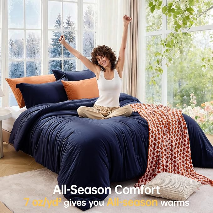 MUXHOMO Queen Comforter Set, All Season Ultra Soft Down Alternative Bedding - 3 Piece Lightweight Bed Set Includes 1 Comforter (90"x90") and 2 Pillow Shams (20"x26"), Navy Blue