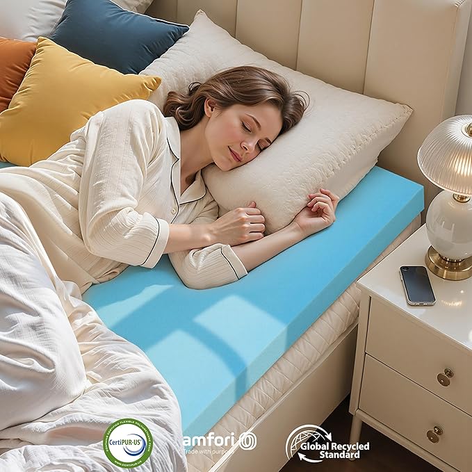 SyMax Memory Foam Mattress Topper, Gel Infused Foam Topper, Breathable Bed Topper, Pressure Relieving, CertiPUR-US Certified, 2 Inch, Twin XL Size