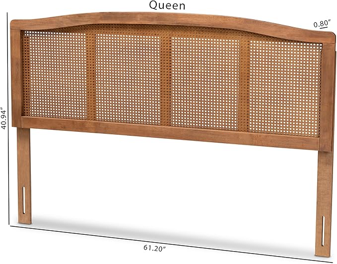 Baxton Studio Marieke Mid-Century Modern Ash Wanut Finished Wood and Synthetic Rattan Queen Size Headboard
