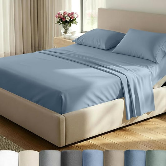 California Design Den Split King Sheet Set - 100% Cotton, Luxury 600 Thread Count, Breathable Split King Size Sheets for Adjustable Bed, Luxury Soft Durable Sheets with Sateen Weave - Pastel Blue
