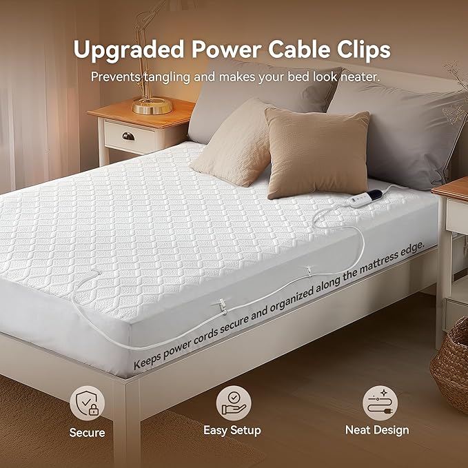 Heated Mattress Pad Twin XL Size, Electric Bed Warmer with 6 Heat Settings, 1-10 Hour Selectable Auto Shut-Off, Deep Pocket Fits up to 17" Mattress, Machine Washable, Soft Quilted Top