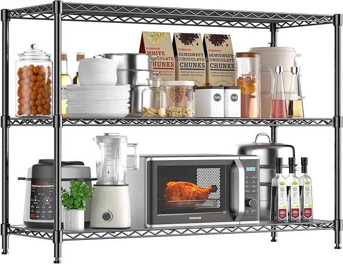 795LBS 3-Shelf Adjustable Storage Shelves 35.1" W x 14" D x 36" H Metal Shelving Unit Heavy Duty Wire Rack Small Organizer with Shelf Liners for Kitchen Pantry Bathroom Closet Garage Black by RackBro