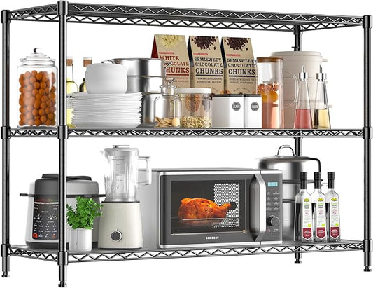 795LBS 3-Shelf Adjustable Storage Shelves 35.1" W x 14" D x 36" H Metal Shelving Unit Heavy Duty Wire Rack Small Organizer with Shelf Liners for Kitchen Pantry Bathroom Closet Garage Black by RackBro