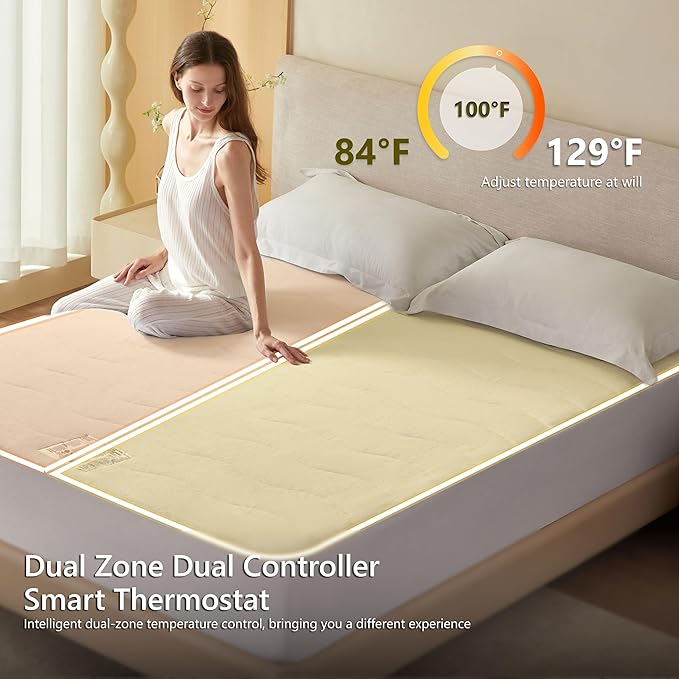 Heated Quilted Wave Mattress Pad,King Size Dual Control,Soft Bed Warmer,10 Heat Settings,1-12 Hours Auto-Off,Fast Heating,ETL Certified,Machine Washable,Fit Up to 18" Deep Pocket,78"x80"