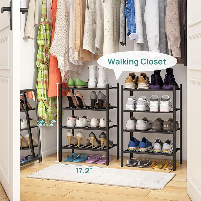 viewcare Black Small Shoe Rack for Entryway, 4-Tier Bamboo Shoe Organizer for Hallway Closet, Free Standing Shoe Racks for Indoor Outdoor - Image 5