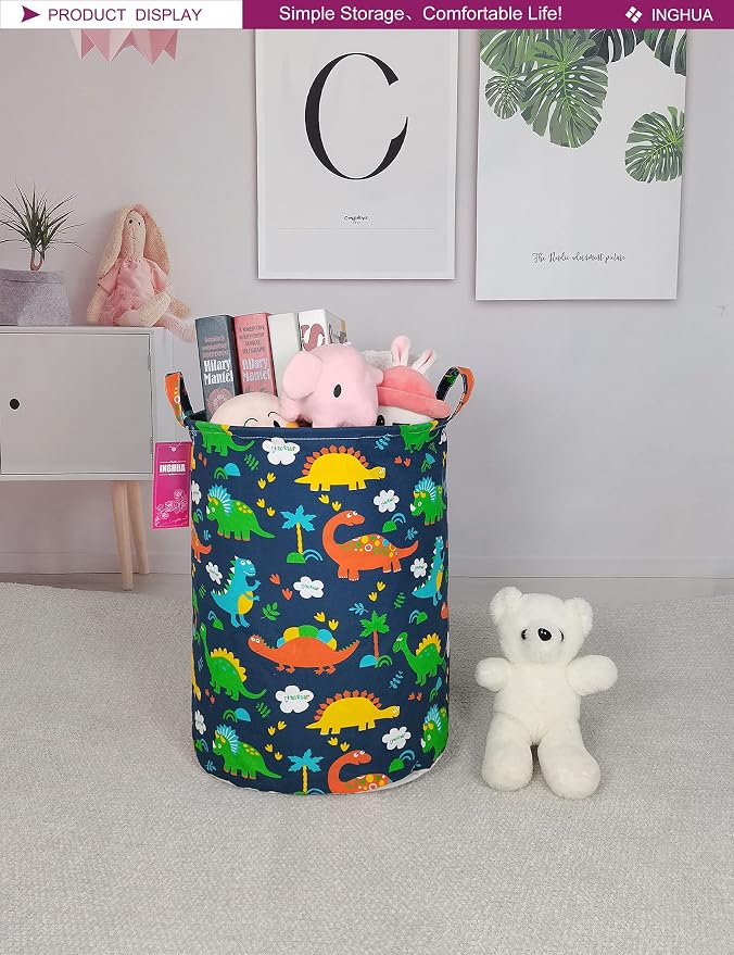Laundry Hamper Large Canvas Fabric Lightweight Storage Basket/Toy Organizer/Dirty Clothes Collapsible Waterproof for College Dorms, Boys and Girls Bedroom,Bathroom (Forest Dinosaurs) - Image 5