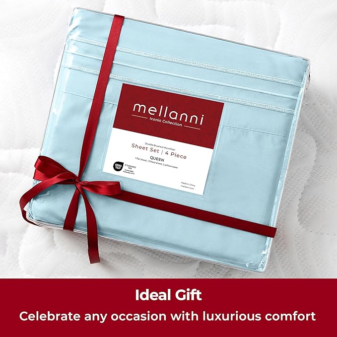 Mellanni Extra Deep Split King Sheets - 5 PC Iconic Collection Bedding - Hotel Luxury, Ultra Soft, Cooling Bed Sheets - Wrinkle, Fade, Stain Resistant (Split King, Aqua)