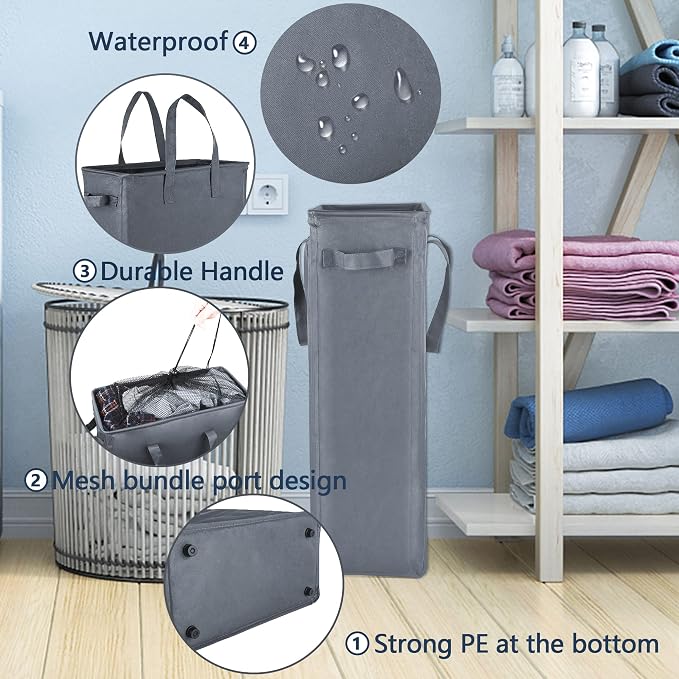 Odonata Slim Laundry Hamper Handles Collapsible Laundry Basket Thin Dirty Clothes Basket Narrow Laundry Bag Foldable Dirty Hamper 45L (Dark Grey) - Image 5