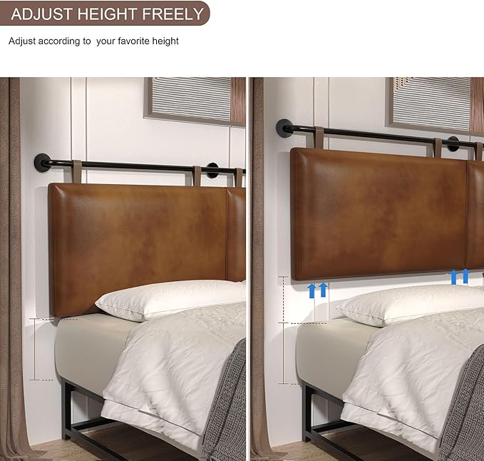 BSHOMGI Queen Headboard, Hanging Headboards with Brown Faux Leather Industrial Pipe Modern Style Only for Bed Backboard Headboards for Queen Size Bed