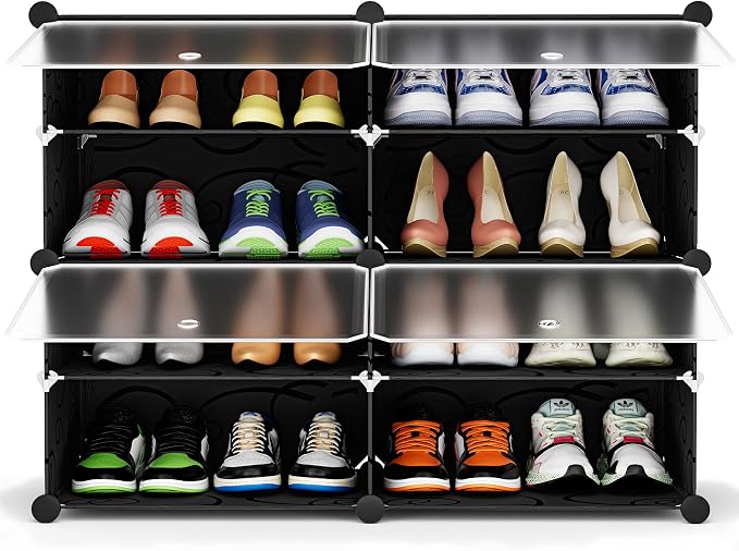 HOMIDEC Shoe Rack, 4 Tier Shoe Storage Cabinet 16 Pair Plastic Shoe Shelves Organizer for Closet Hallway Bedroom Entryway Black - Image 9