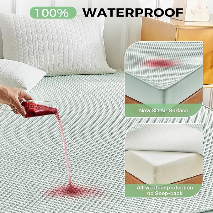 Tokokimo Premium Cooling 100% Waterproof Mattress Protector Queen Size, Breathable Washable 3D Air Fabric, Soft Noiseless Deep Pocket 8''-16'', Ideal for Hot Sleepers