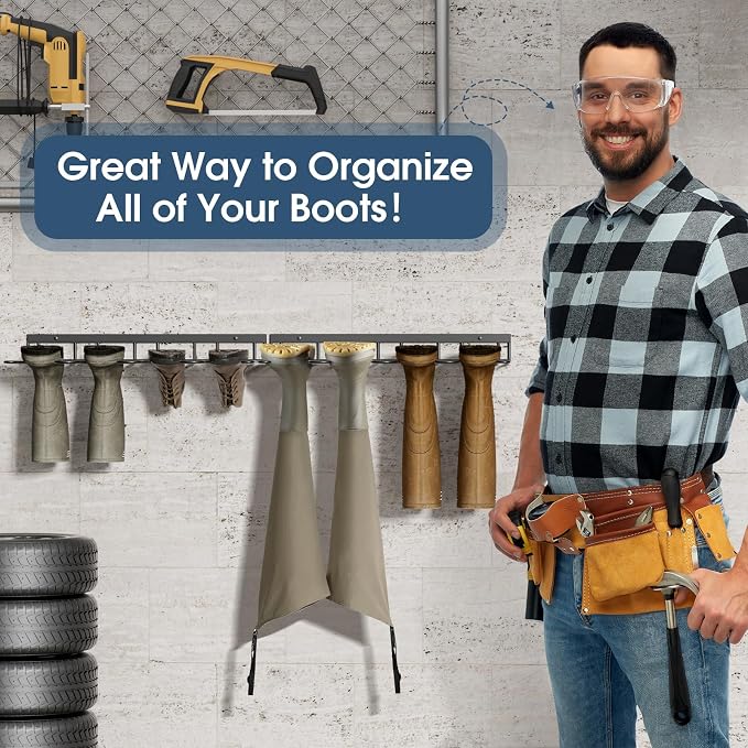 zacurter Boot Rack, Wader Hangers for Boot, Metal Wall Mounted Shoe Rack, 4 Pair Boot Organizer Rack for Tall Boots and Cowboy Boot, Boot Trays for Entryway,Garage (2 Pack), black - Image 2