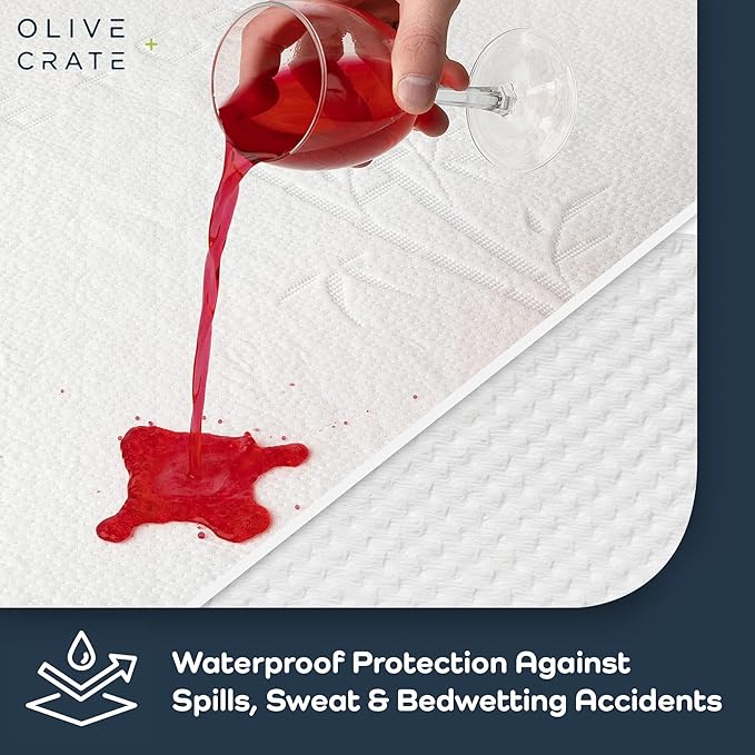 Olive + Crate 100% Viscose Bamboo Mattress Protector - Eco-Conscious Cooling Mattress Cover - Waterproof Hypoallergenic Protection - Breathable Full Size Shield Against Dust & Spills