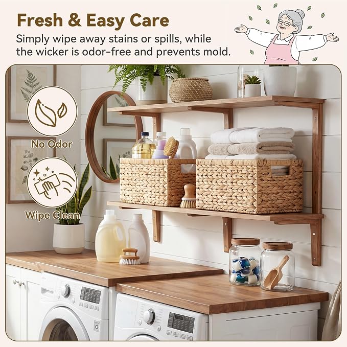 GRANNY SAYS Wicker Storage Baskets for Shelves, Wicker Baskets for Organizing, Water Hyacinth Woven Basket for Storage, Rectangle Basket for Pantry, Laundry, 2-Pack - Image 4