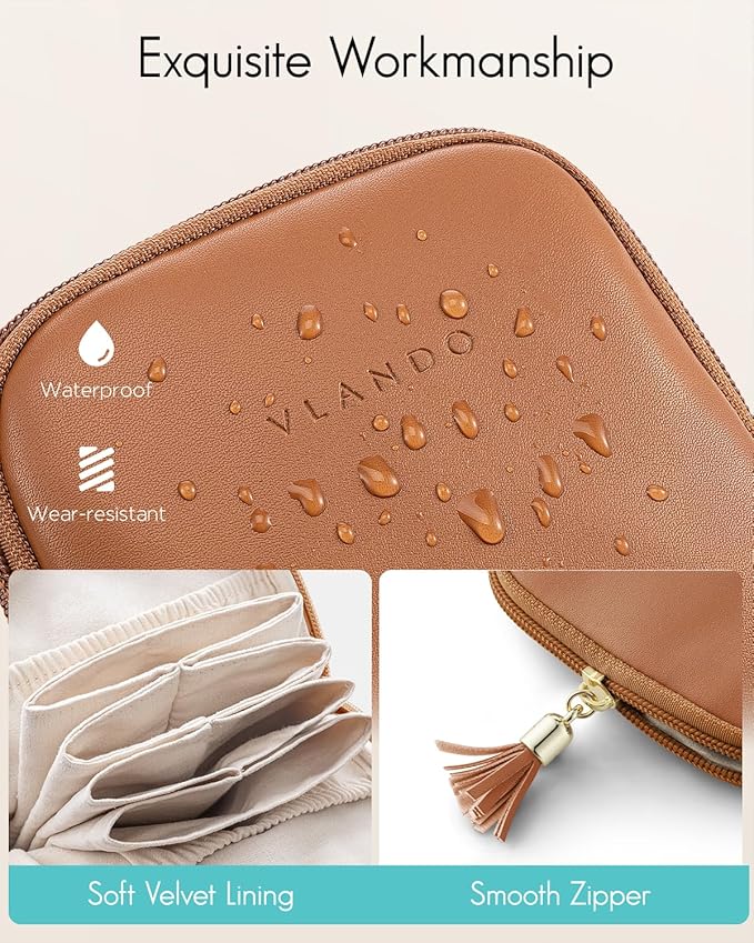 VLANDO Small Travel Jewelry Case,Jewelry Pouch Bags with Zipper,Velvet Jewelry Organizer Storage Bag for Bracelet Rings Earring-Brown - Image 3