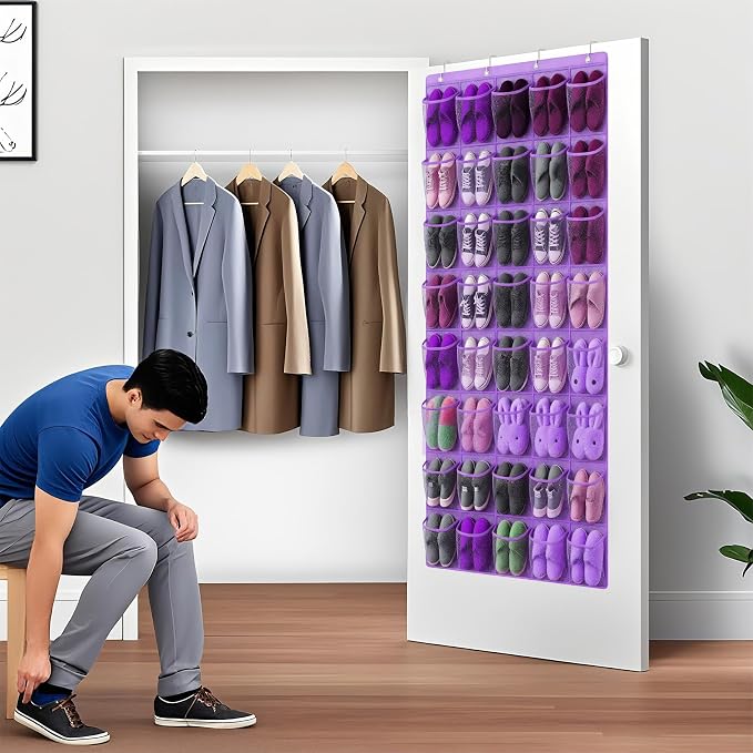 40-Pocket Over the Door Shoe Organizer - Large Mesh Pocket Hanging Shoe Organizer,Behind the Door Shoes Storage Holder Hanger - Image 5