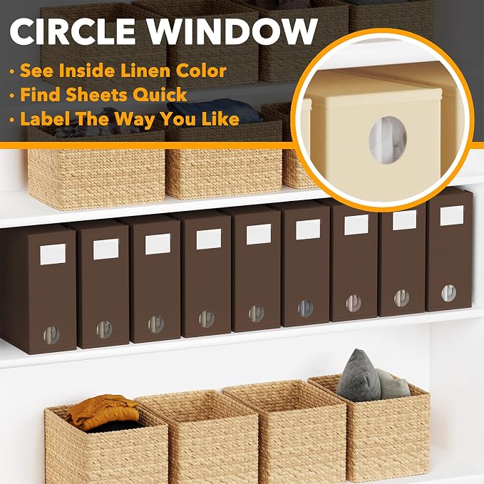 SpaceAid 9 Pack Bed Sheet Organizers and Storage, Foldable Sheet Organizer with Window for Linen Closet, Set Folder Keeper for Queen & King Size Bedding Storage (Brown) - Image 4