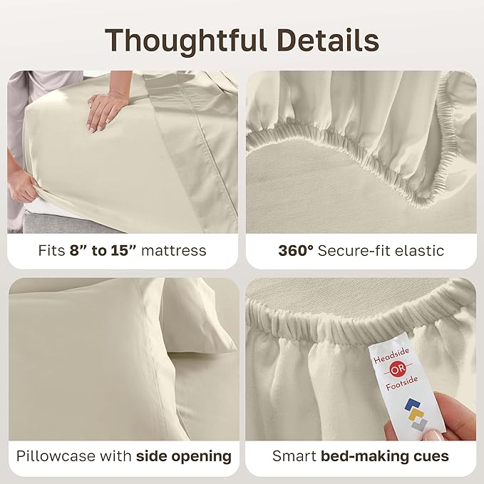 California Design Den Twin Sheet Set - 100% Cotton, Luxury 600 Thread Count Deep Pocket Twin Sheets, Soft Durable Bedding with Sateen Weave - Ivory (Warm Cream)