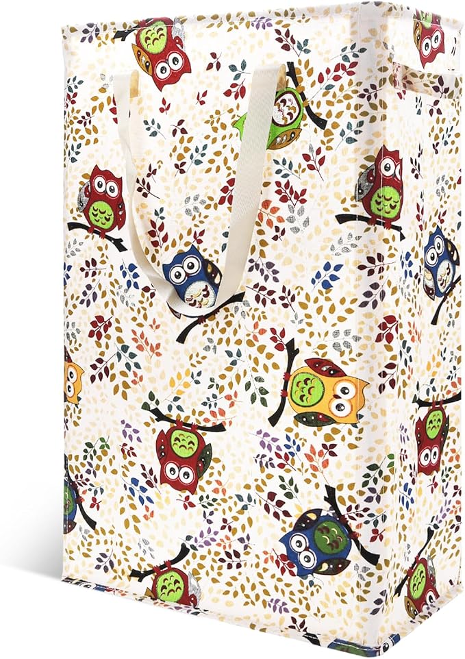 Odonata Slim Laundry Hamper Handles Collapsible Laundry Basket Thin Dirty Clothes Basket Narrow Laundry Bag Foldable Dirty Hamper 48L (Owl) by Odonata