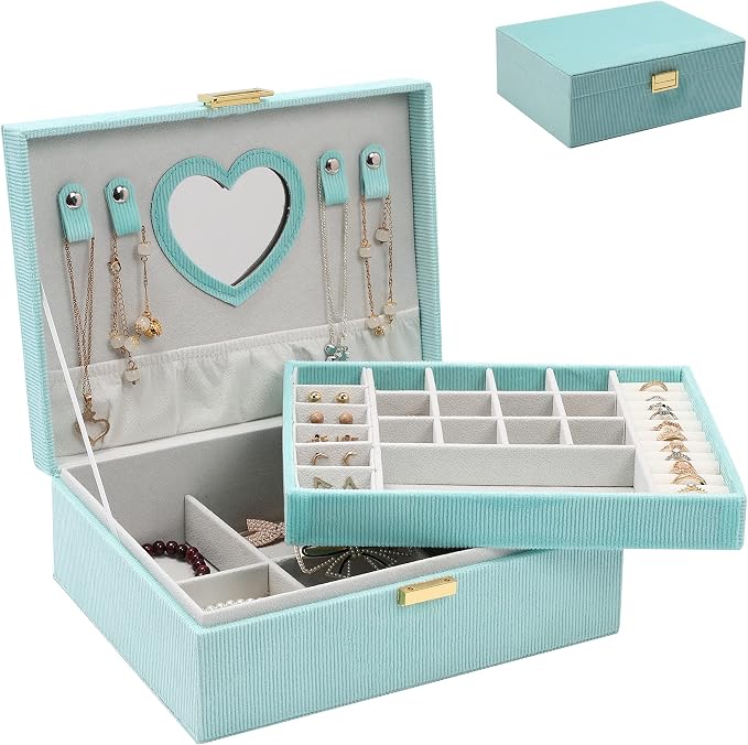 Dajasan Jewelry Boxes for Women Girls, Jewelry Organizer Box, 2-Layer Large Velvet Jewelry Box for Rings Necklaces Bracelets Watch Earring (Green) by DAJASAN