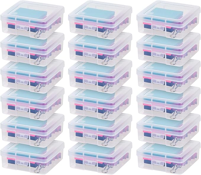 IRIS USA Pencil Case Boxes, 18-Pack, |Made in USA|, Plastic Bead Organizing Containers with Snap Lid for Arts, Crafts, Ephemera, Stickers, & Dance Cheer, Clear - Small by IRISUSA