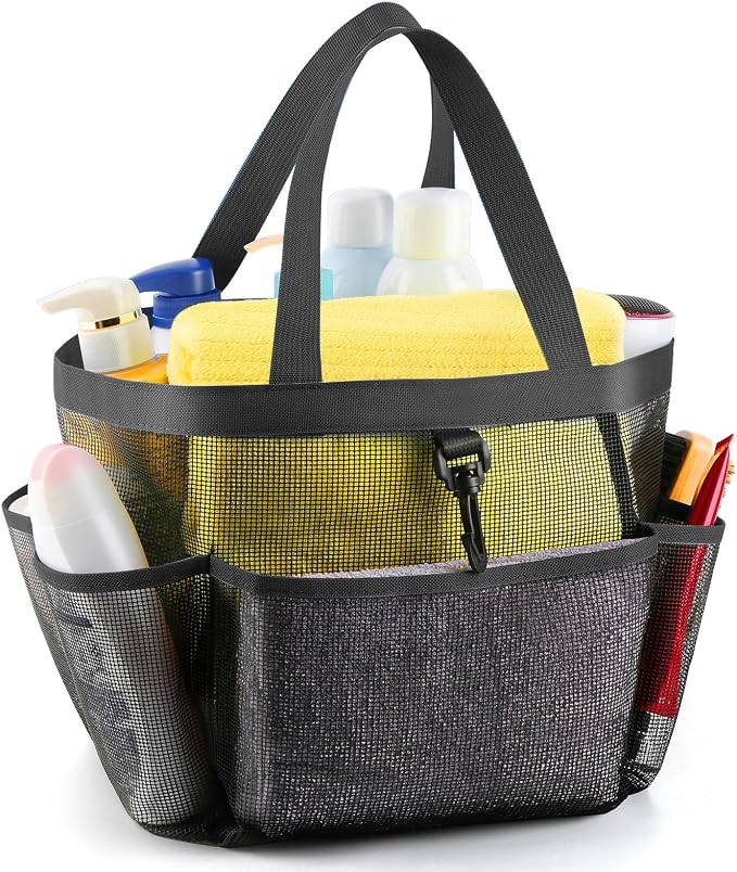 LOYEE Mesh Shower Caddy Portable for College Dorm Room Essentials with 8 Pockets, Shower Bag for Beach, Swimming, Gym, Travel, Bathroom(Black) by LOYEE
