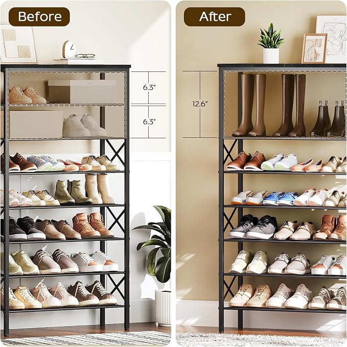 YATINEY 8 Tier Shoe Rack, Large Capacity Shoe Storage Organizer Holds 32 Pairs, Sturdy and Stable, for Entryway, Hallway, Closet, Dorm Room, Black SS08BB - Image 4