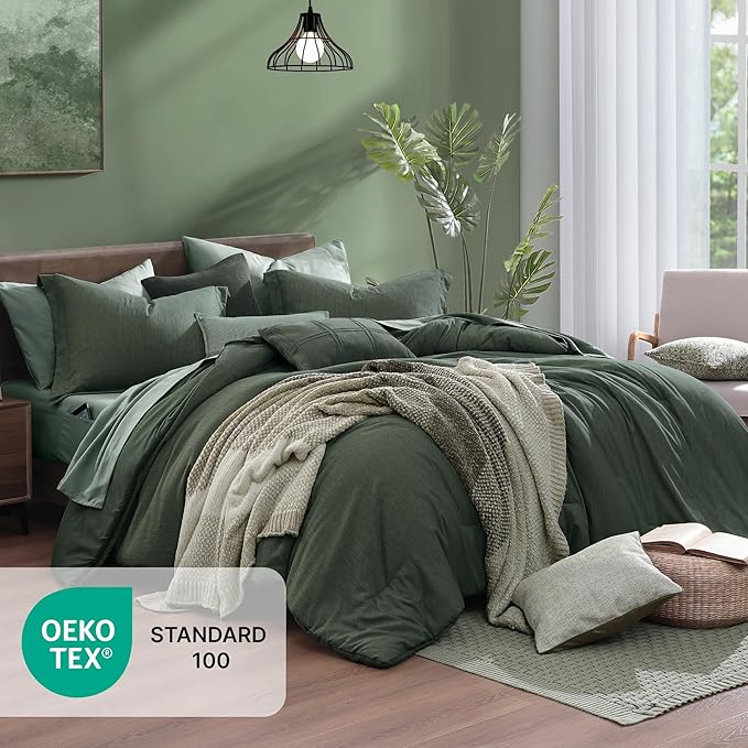 Monbix Oversized King Comforter Set - 7 Pieces Cationic Dyeing Deep Forest Bed in a Bag Bed Sets with Comforter, Sheets, Pillowcases & Shams, Reversible Bedding Comforters Sets