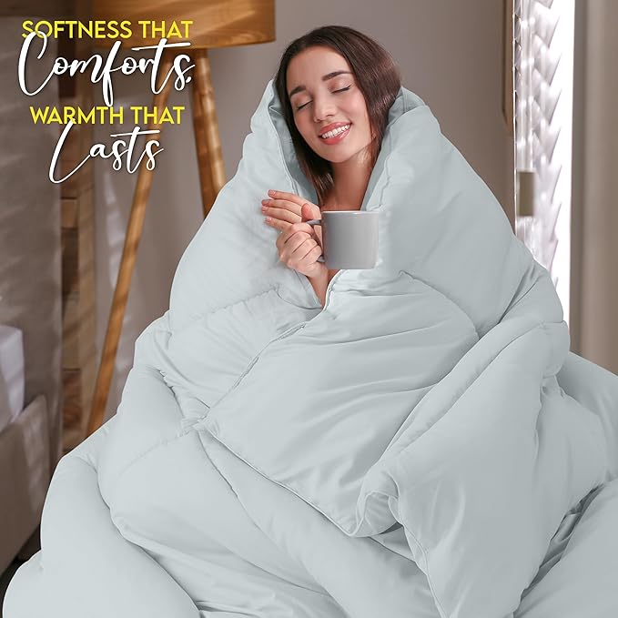 Utopia Bedding King Comforter Duvet Insert, Quilted Light Grey Comforter with Corner Tabs, Box Stitched Down Alternative Comforters King Size 90 x 102 inches