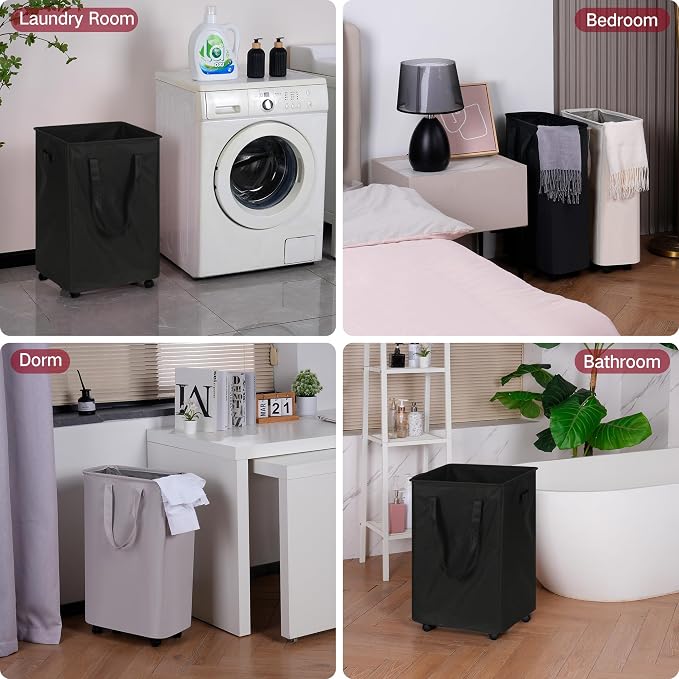 efluky Slim Laundry Hamper with Wheels, Rolling Laundry Basket for Clothes, Small Laundry Basket for Bedroom, Dorm and Laundry Room, 90L (19.8 Gallons) Black - Image 6