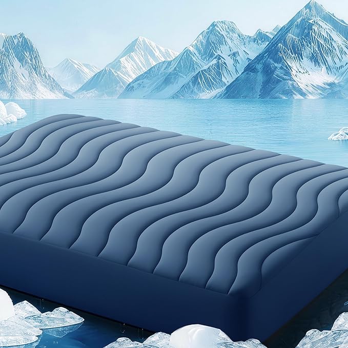 EASELAND Cooling Mattress Pad Full Size for Hot Sleepers Pillow Top Mattress Cover Quilted Fitted Mattress Protector Breathable Mattress Topper with 8-21" Deep Pocket(54x75 Inches,Navy Blue)