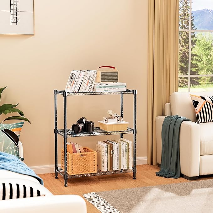 M MZG 750 lbs 3 Tier Storage Rack Metal Wire Shelving Unit, Storage Standing Shelf Organizer for Laundry Bathroom Kitchen Pantry Closet Garage Basement Utility Room, Black 13.8" D x 29.5" W x 35.5" H - Image 5