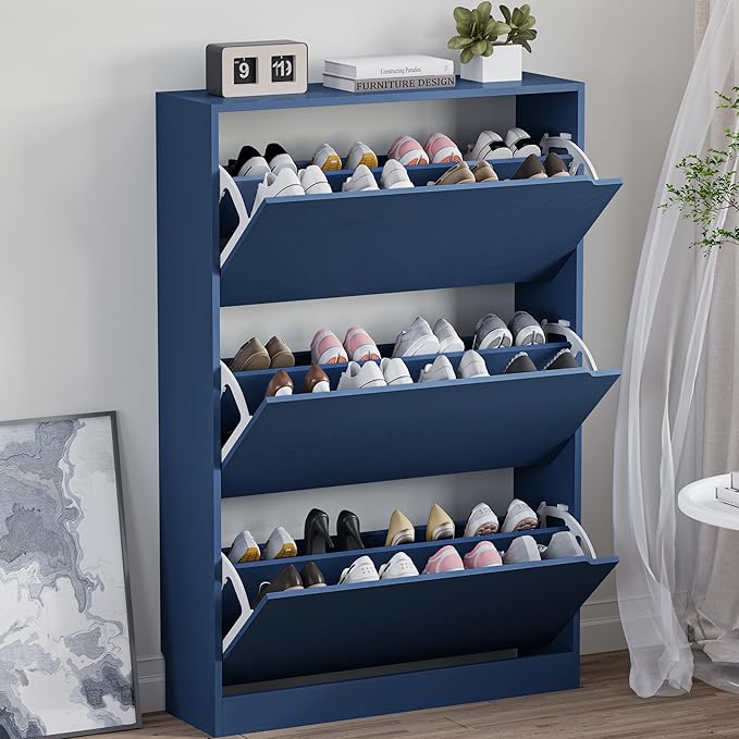 BORNOON Shoe Cabinet with 3 Flip Drawers, Hidden Wood Shoe Cabinet,Freestanding Shoe Storage Cabinet for Entryway Hallway. 47.2" H*31.5" W*9.45" D by BORNOON