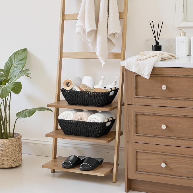 StorageWorks Large Wicker Storage Basket for Organizing with Wooden Handles, Toilet Paper Baskets for Shelf, Black, 2-Pack - Image 2