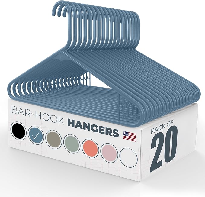 Neaties Plastic Hangers 20 Pack - Made in the USA - 6lb Capacity Standard Clothes Hangers with Strap Hooks for Dresses, Lingerie, Shirts, Pants, and Jackets – Blue by NeatiesHangers