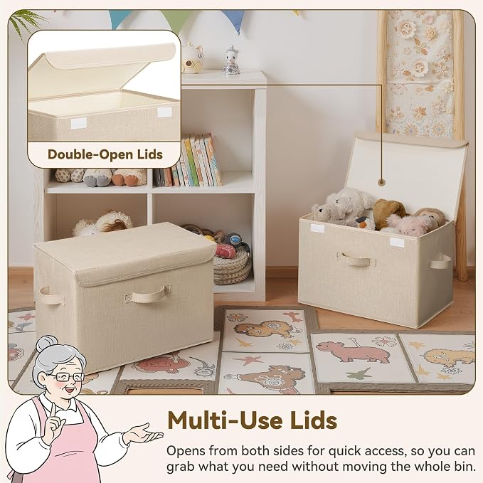 GRANNY SAYS Closet Storage Bins, Decorative Storage Boxes with Lids, Clothes Organizing Bins, Lidded Baskets for Toys, Clothing, Extra Large, Khaki, 2-Pack - Image 4